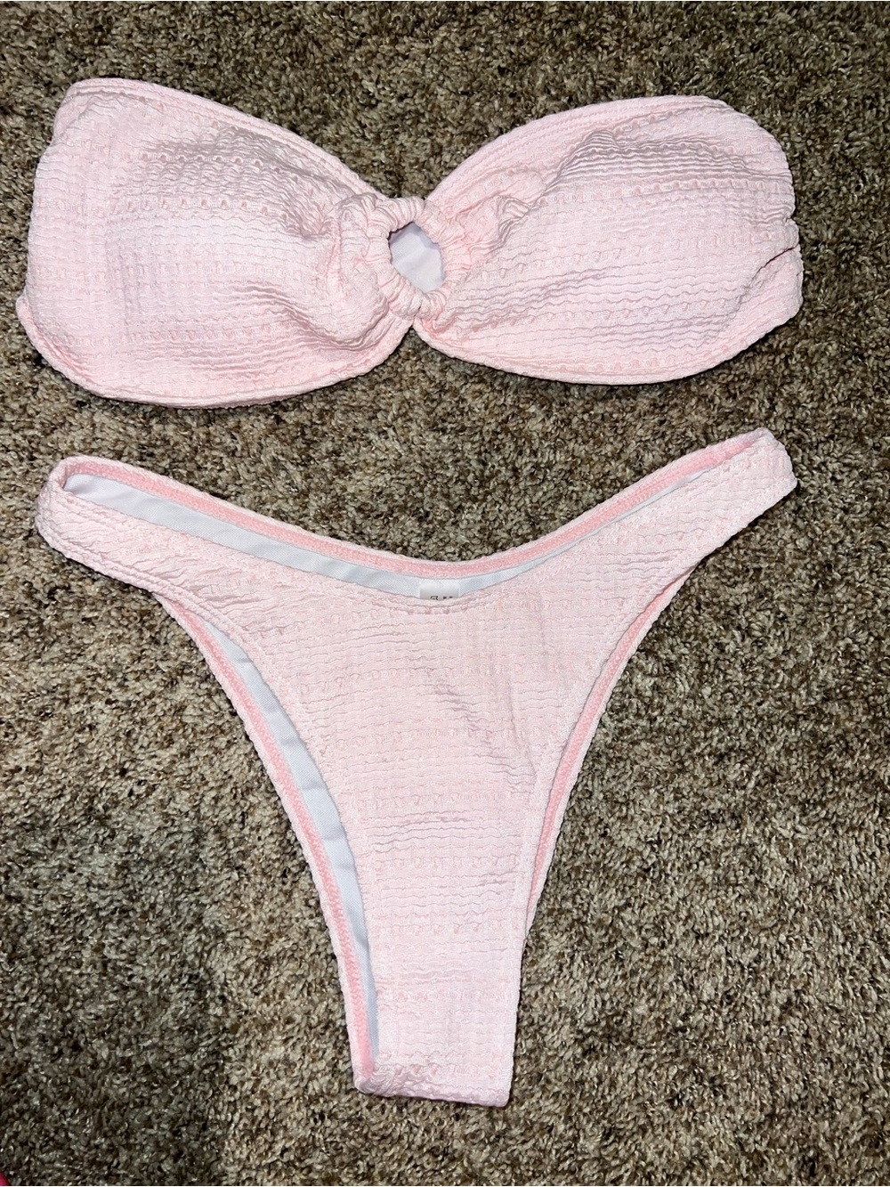 NWOT Textured Light Pink Bandeau Bikini Set Small
